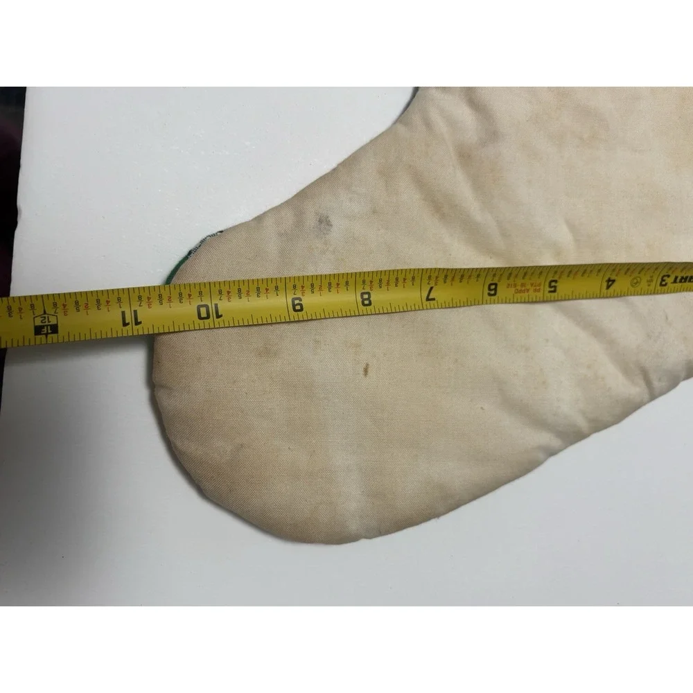 Vintage Quilted Cotton Christmas Stocking Ivory Green Cottage Country